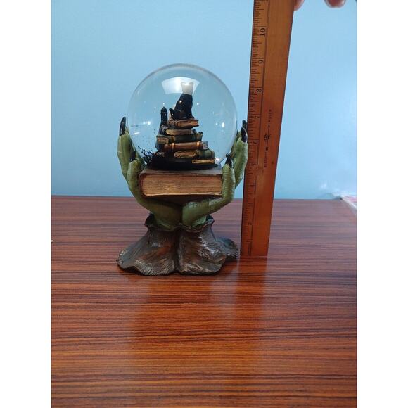 Halloween Spooky Witch Hand Black Cat Book of Spells Water Globe with Black Bats - Picture 14 of 16